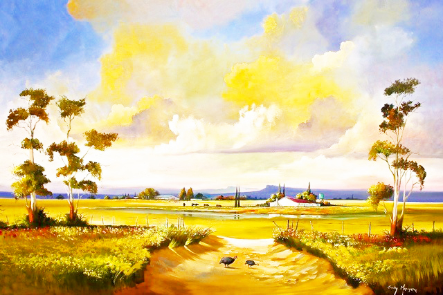 DE181 Wall décor art photographic oil on canvas colourful farm landscape yellow